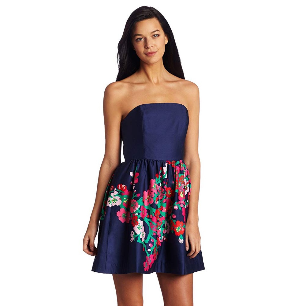 Lily Pullitzer Lottie Dress Navy Blue with floral